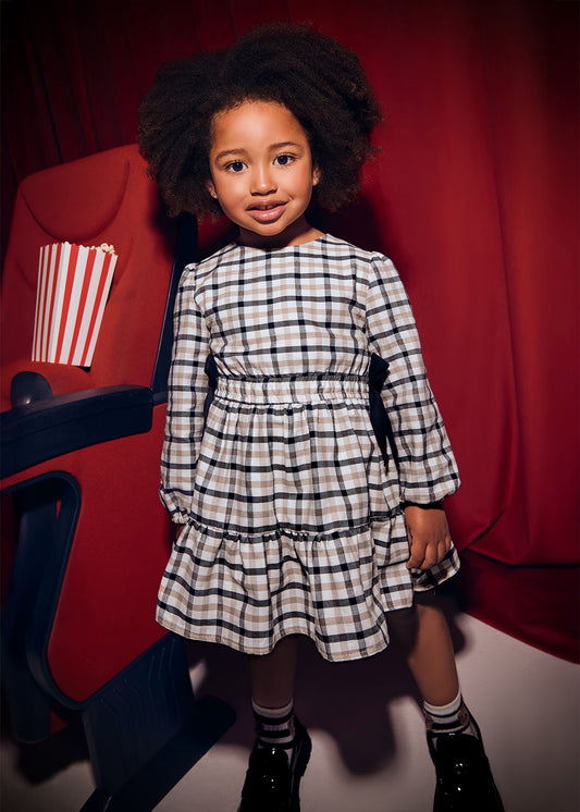 Vestido cuadros con moño mini niña