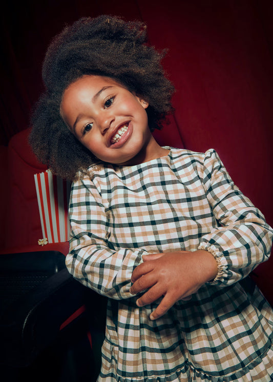 Vestido cuadros con moño mini niña