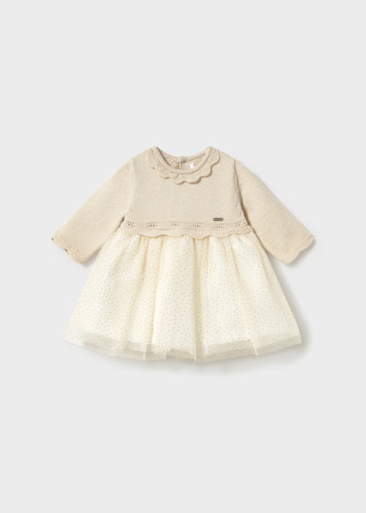 Vestido tricot tul champagne recién nacida