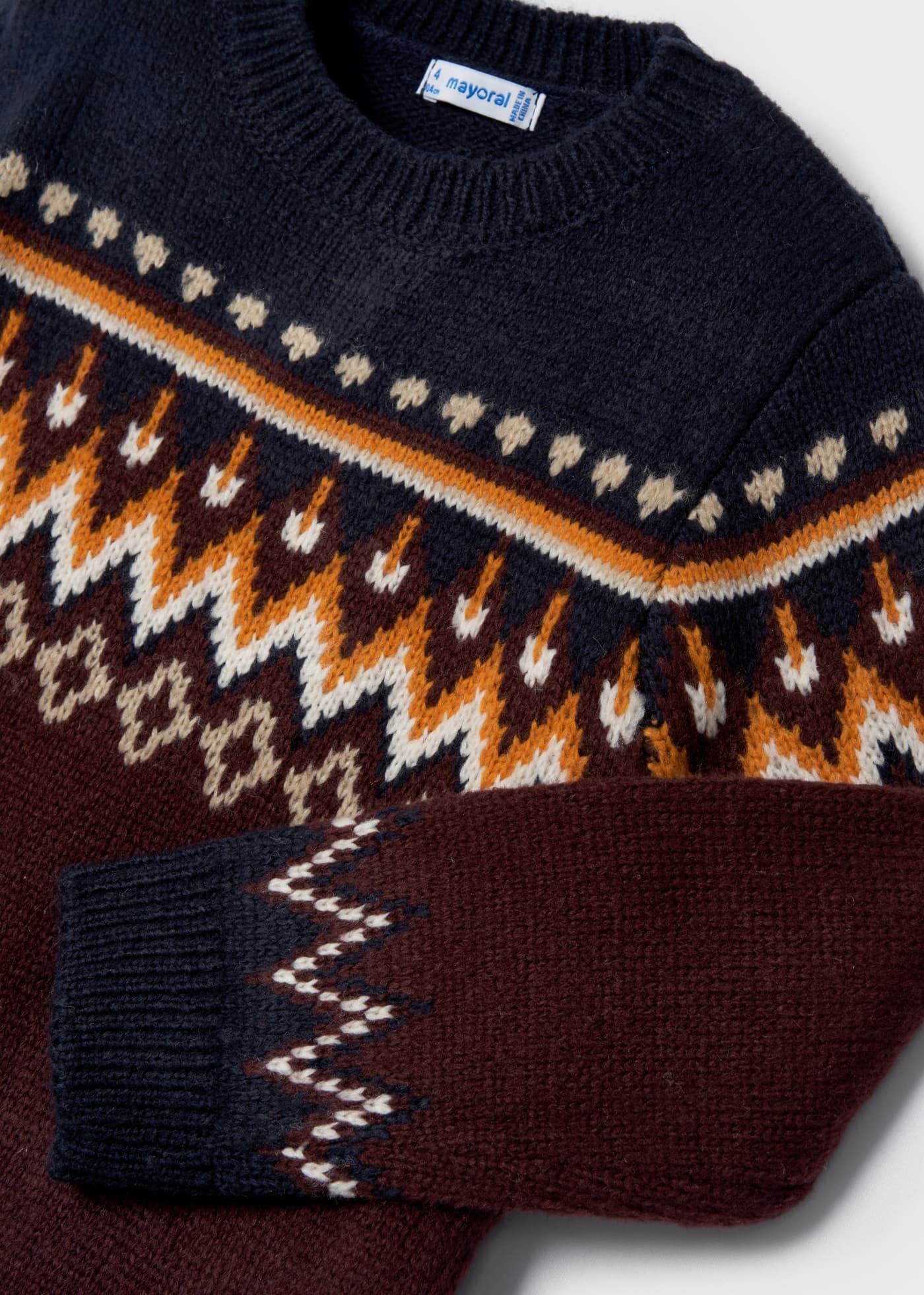 Suéter con jacquard color ciruela mini niño