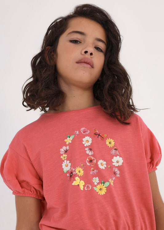 Playera manga corta abullonada de algodón sostenible para niña jr