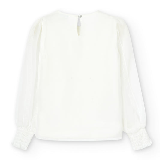 Blusa blanca gasa con encaje niña jr