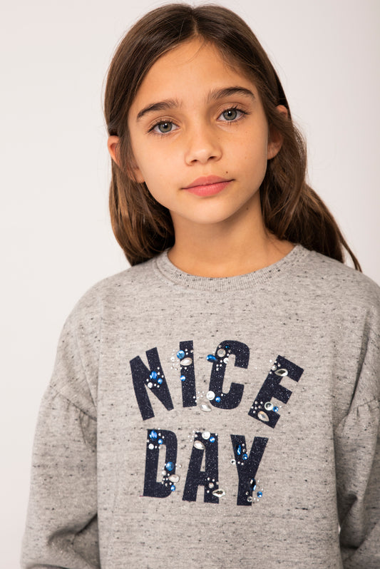 Vestido gris felpa fantasía con tul niña jr