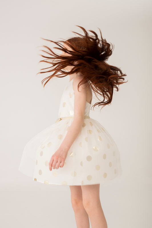 Vestido satén topos para mini y niña jr