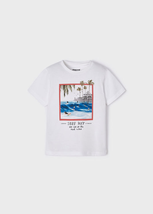 Playera blanca ECOFRIENDS manga corta surf day mini niño