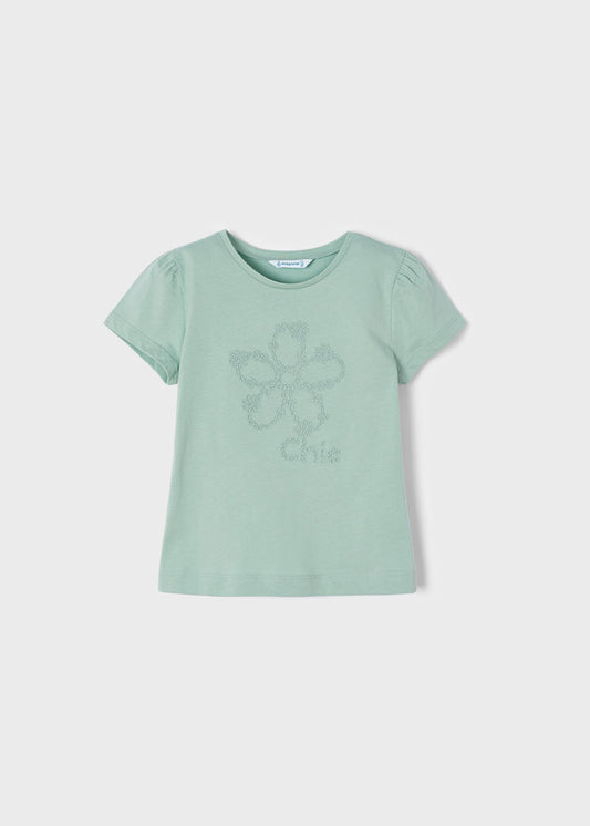 Playera manga corta bordada mini niña