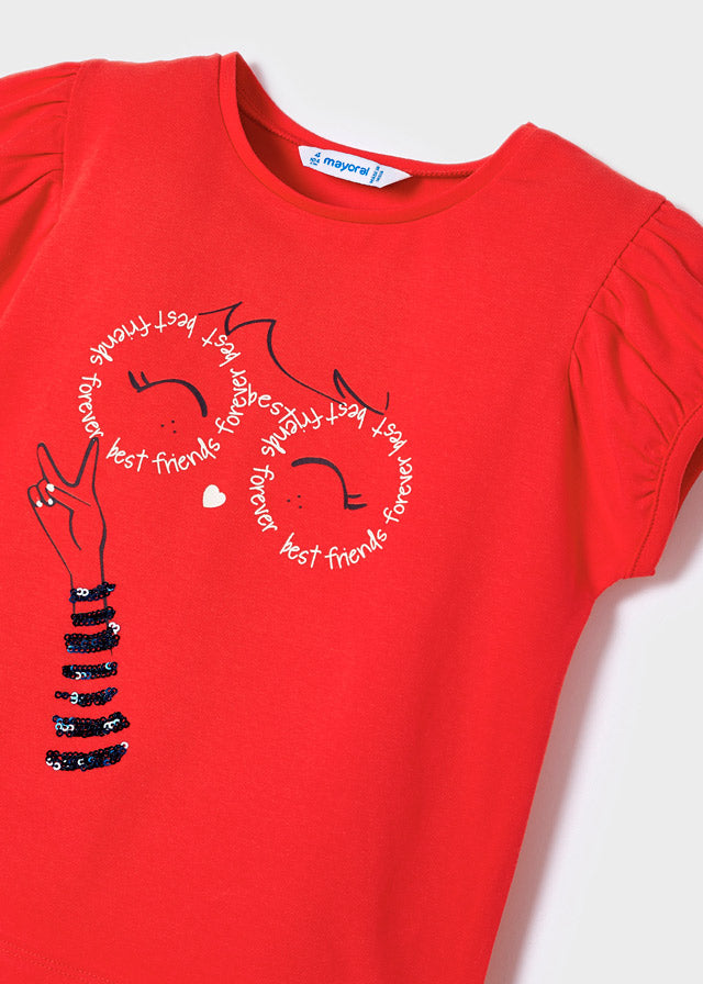 Playera roja manga corta ECOFRIENDS mini niña