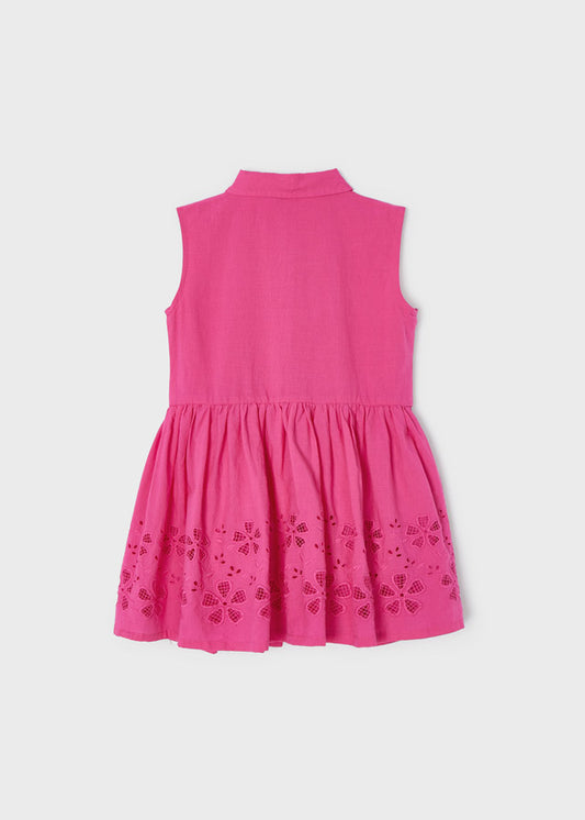 Vestido magenta popelin bordado mini niña