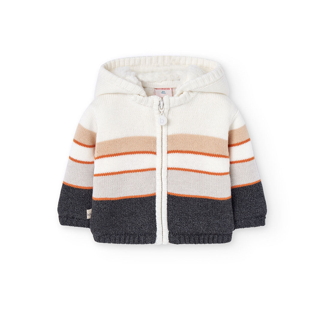 Chamarra tejida blanco y negro con borrega bebé niño