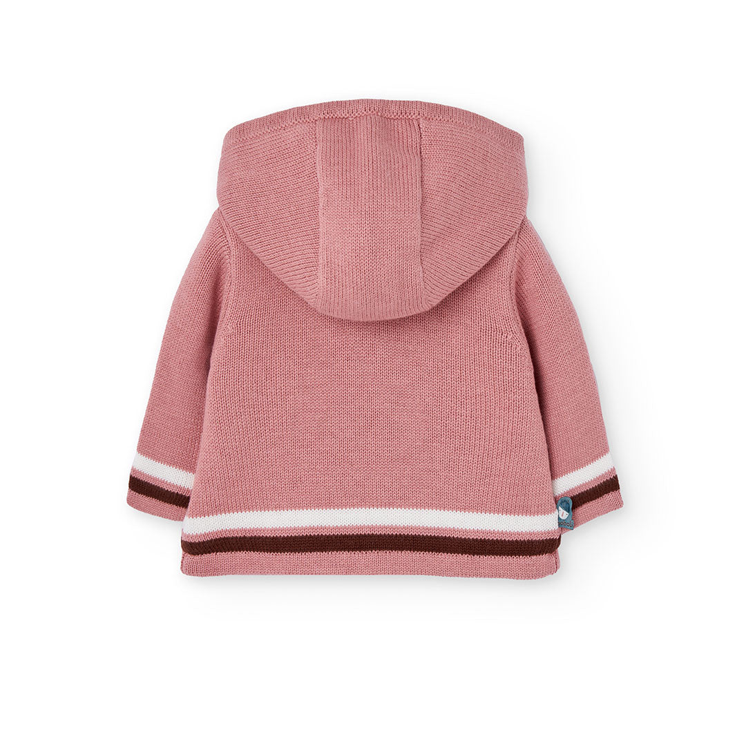 Chamarra tejida rosa con borrega bebé niña
