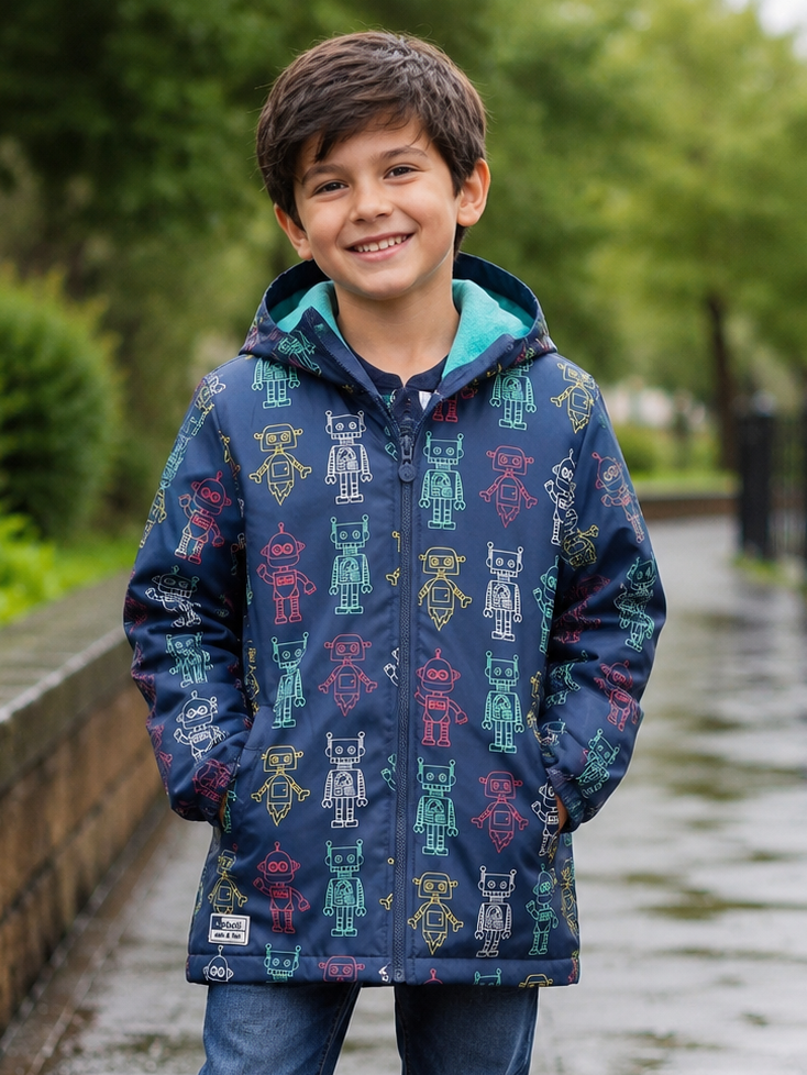 Chamarra impermeable afelpada robots mini niño