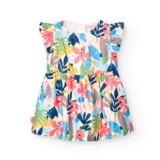 Vestido satén estampado flores para mini niña