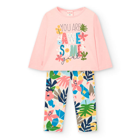 Conjunto flamingo blusa leggings para mini niña