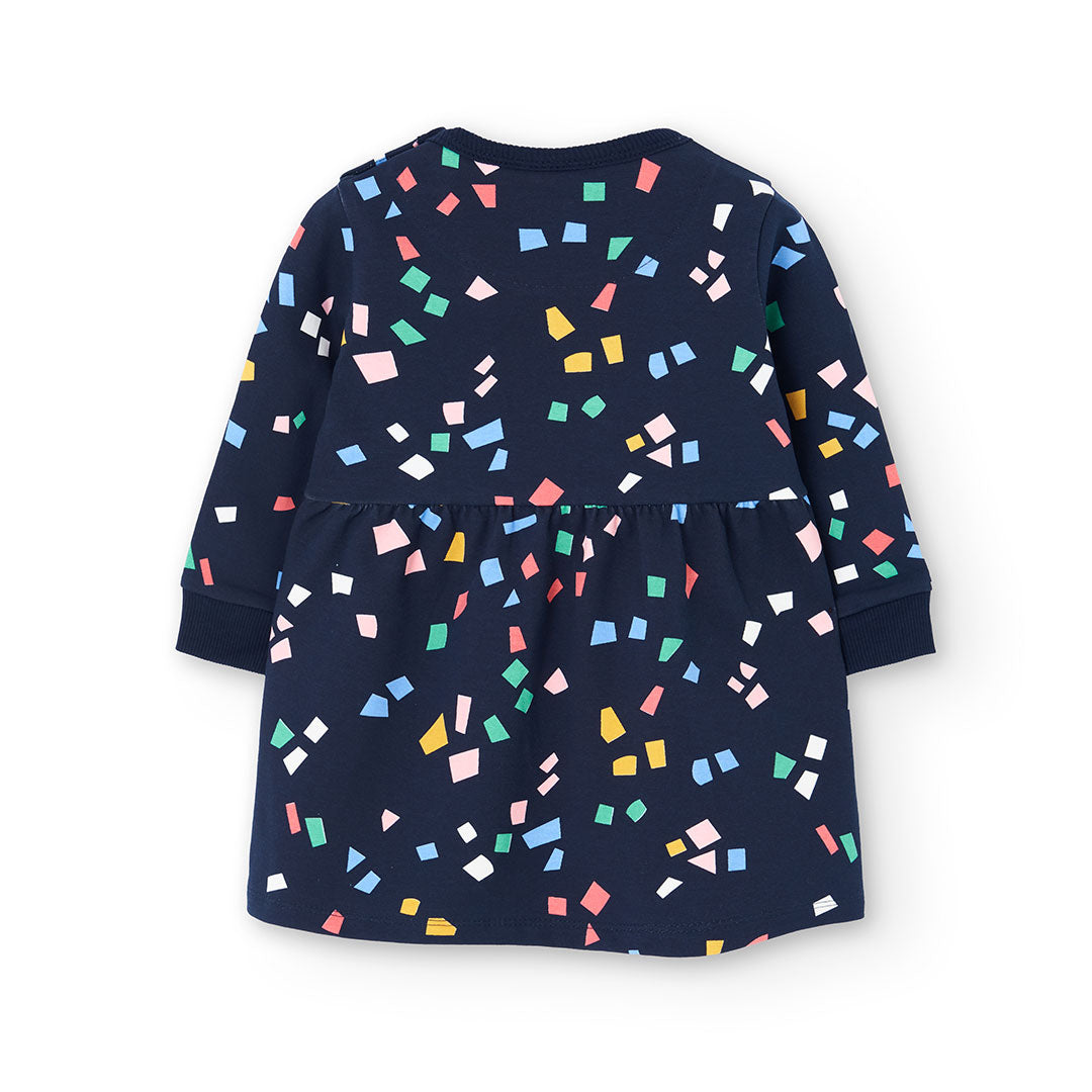 Vestido azul marino felpa con mallas mini niña