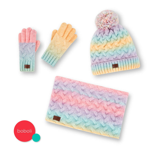Set hibiscus bufanda, cuello y guantes mini niña y niña jr