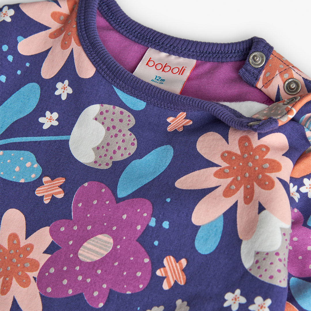 Vestido felpa flores lila con mallas mini niña