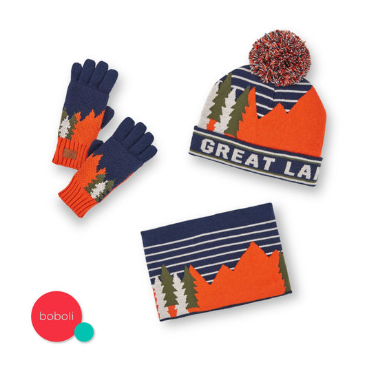 Set bufanda, cuello y guantes azul mini niño y niño jr