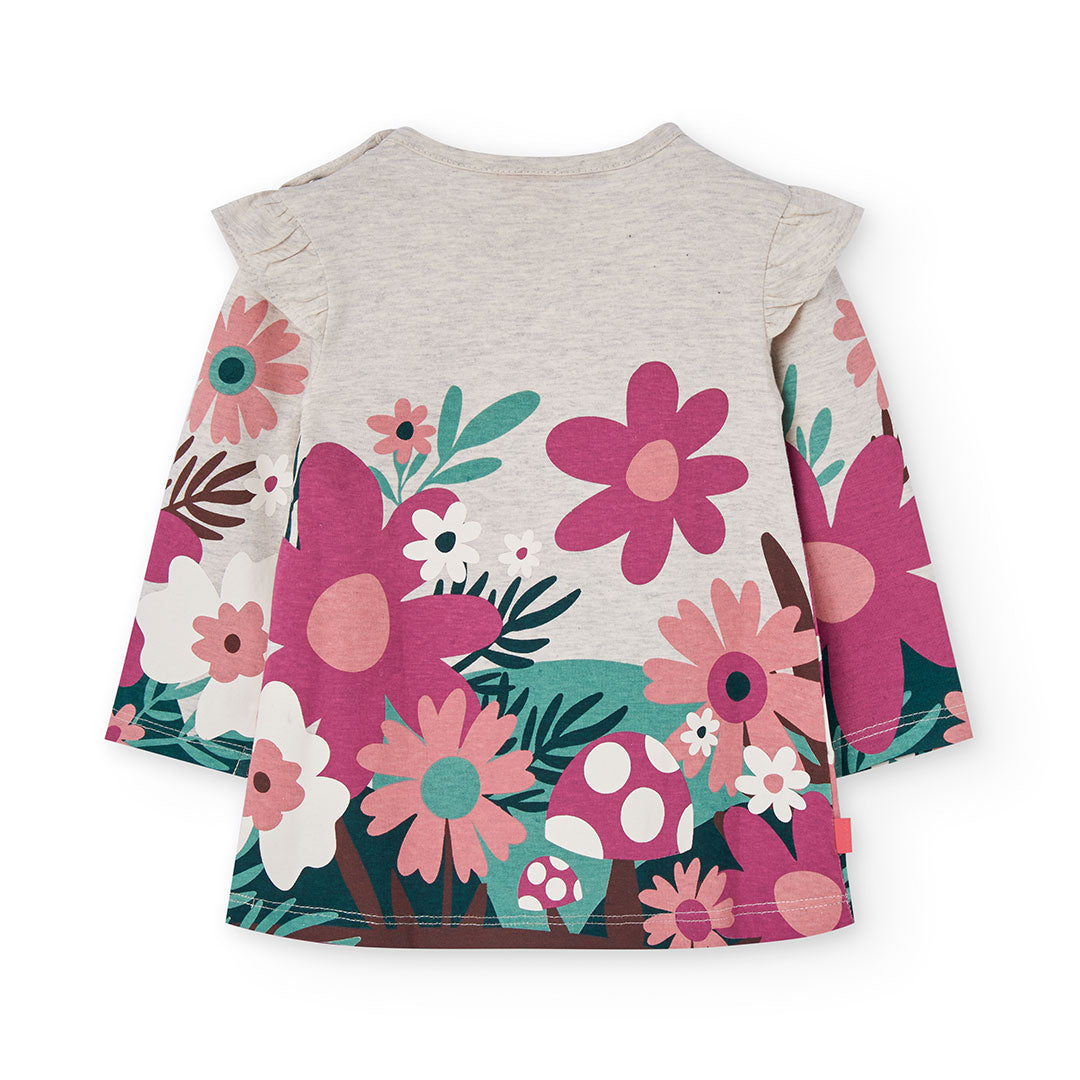 Vestido punto beige flores con mallas mini niña