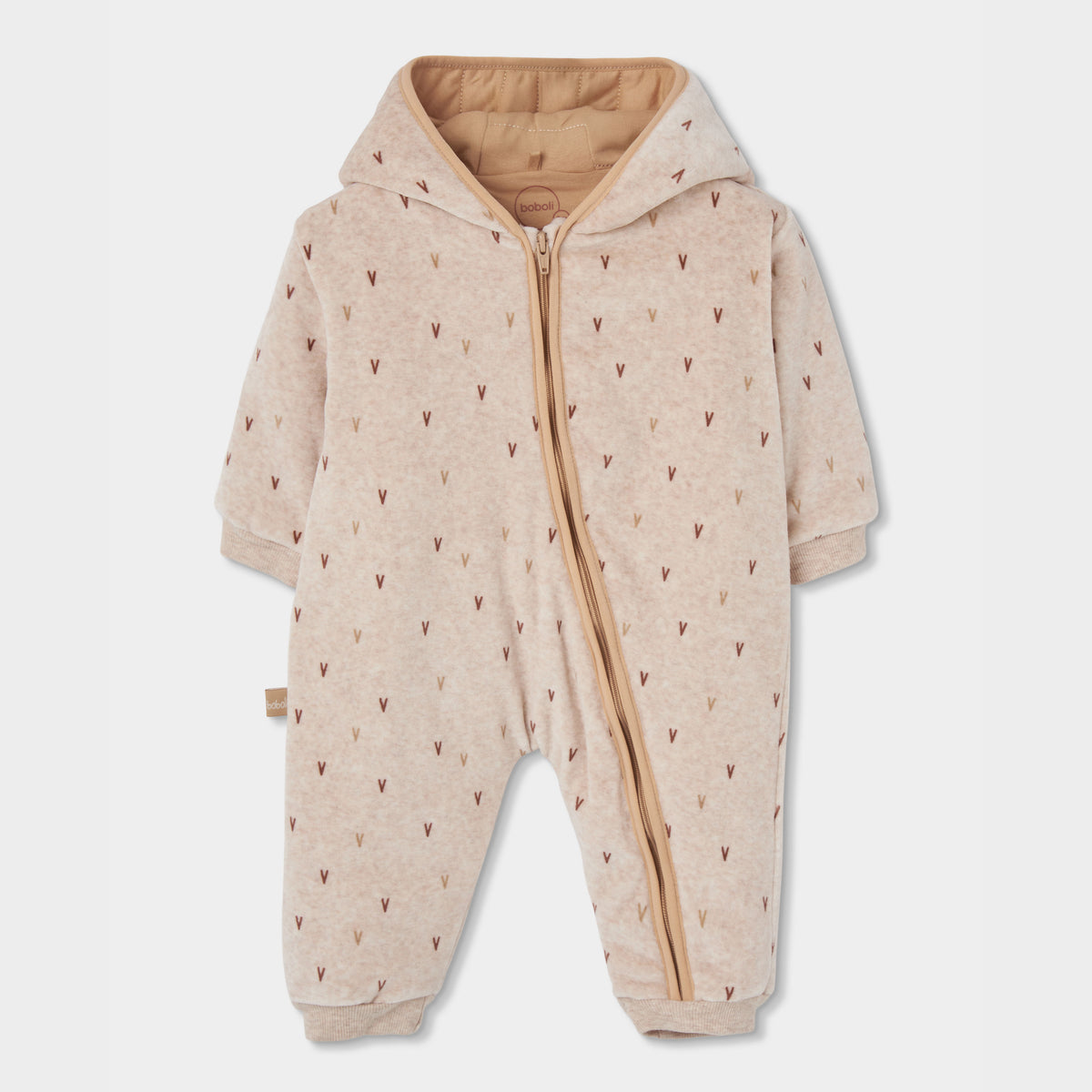 Buzo terciopelo estampado beige recién nacido