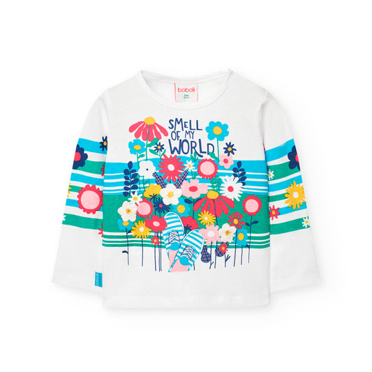 Blusa blanca flores para mini niña