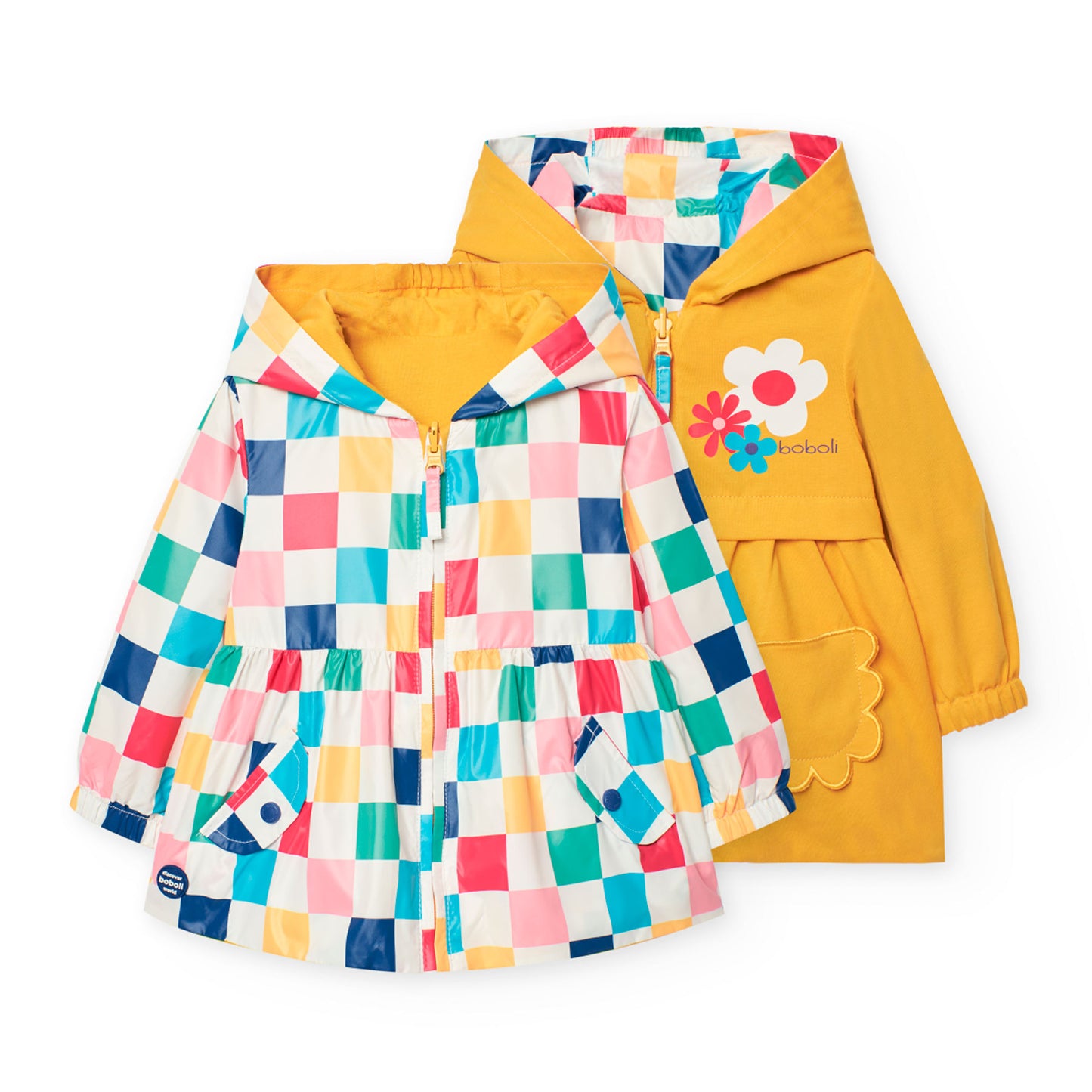 Impermeable reversible cuadros para mini niña