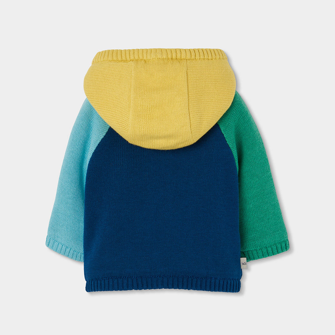 Chamarra tricot azul con capucha bebé niño