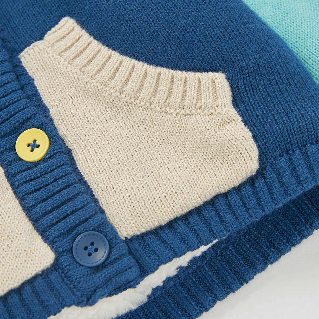 Chamarra tricot azul con capucha bebé niño