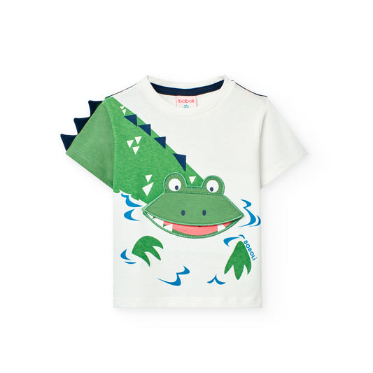 Playera blanca cocodrilo para mini niño