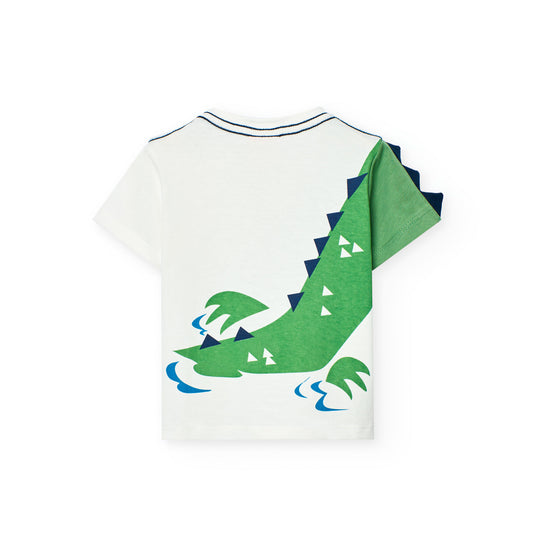 Playera blanca cocodrilo para mini niño