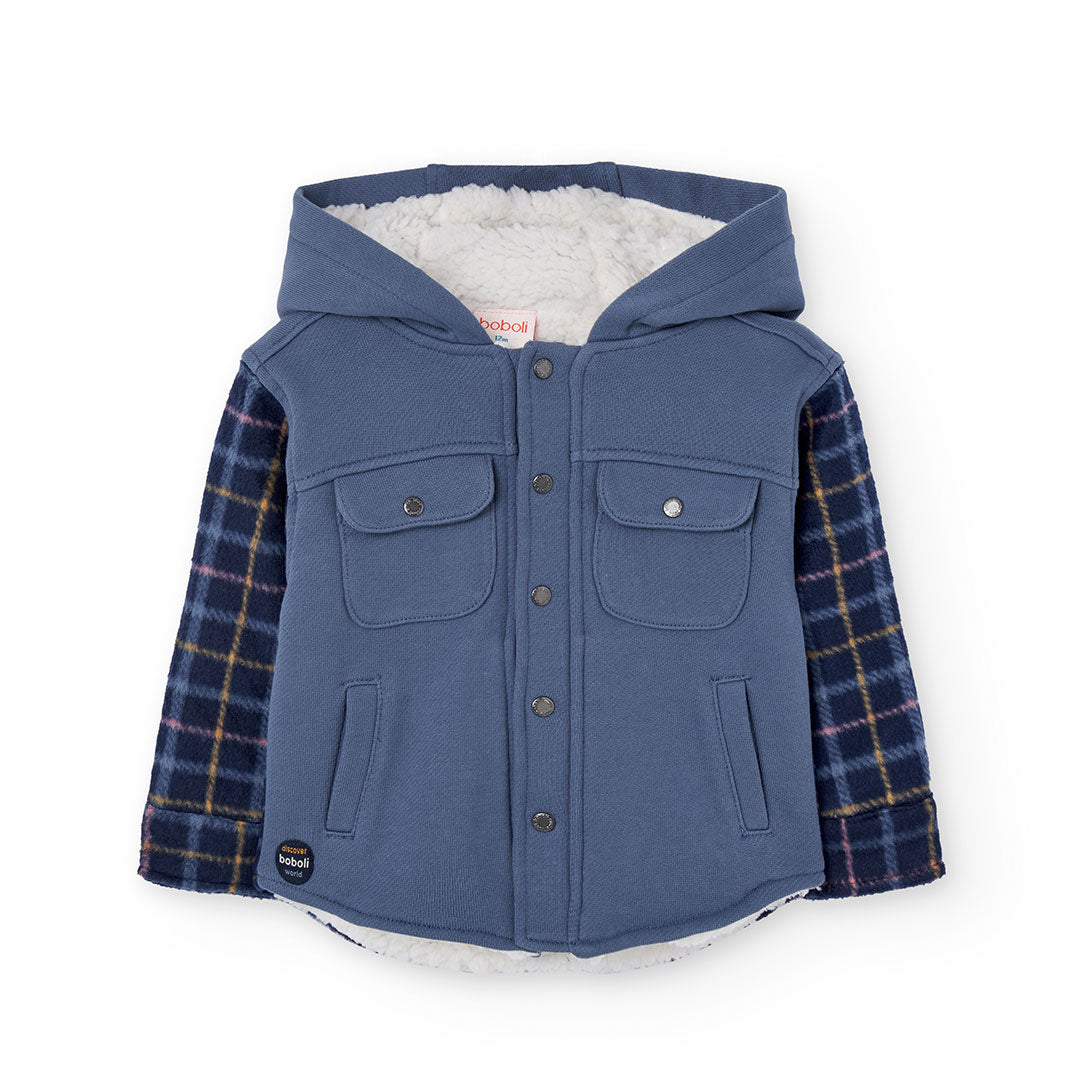 Chamarra azul cuadros con borrega mini niño
