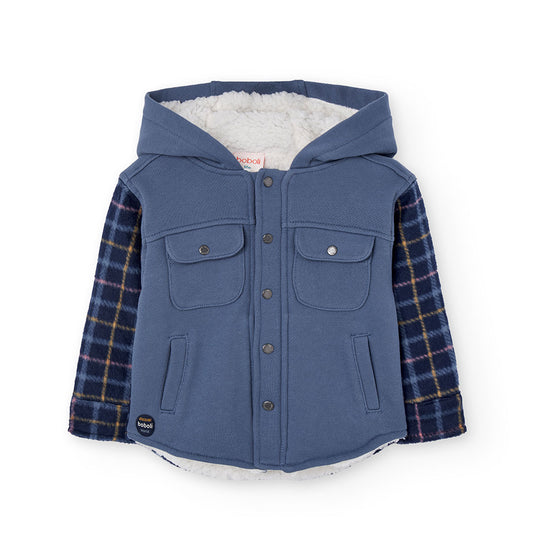 Chamarra azul cuadros con borrega mini niño