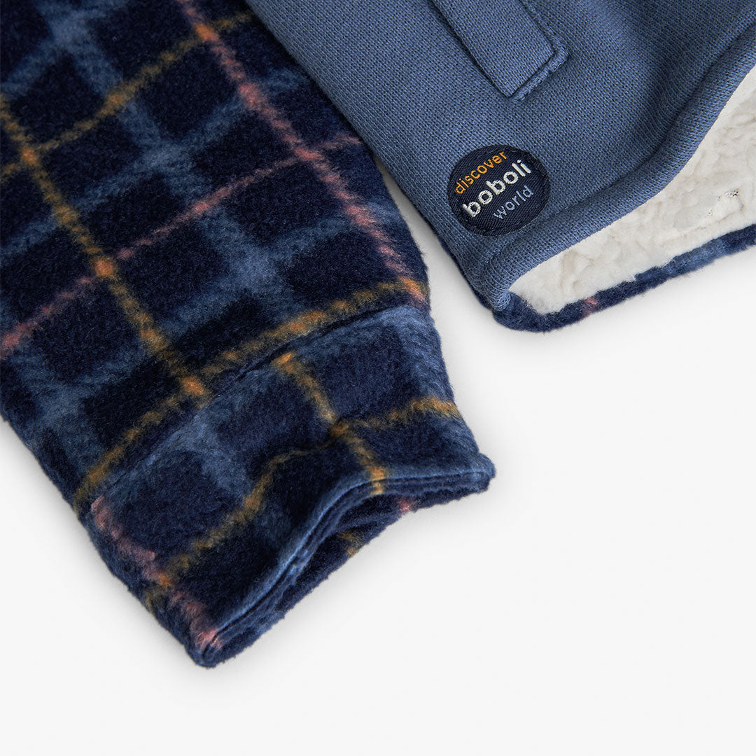 Chamarra azul cuadros con borrega mini niño