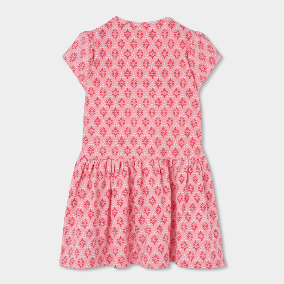 Vestido coral estampado geométrico mini niña