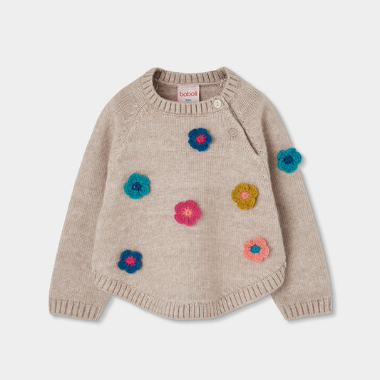 Suéter camel flores mini niña
