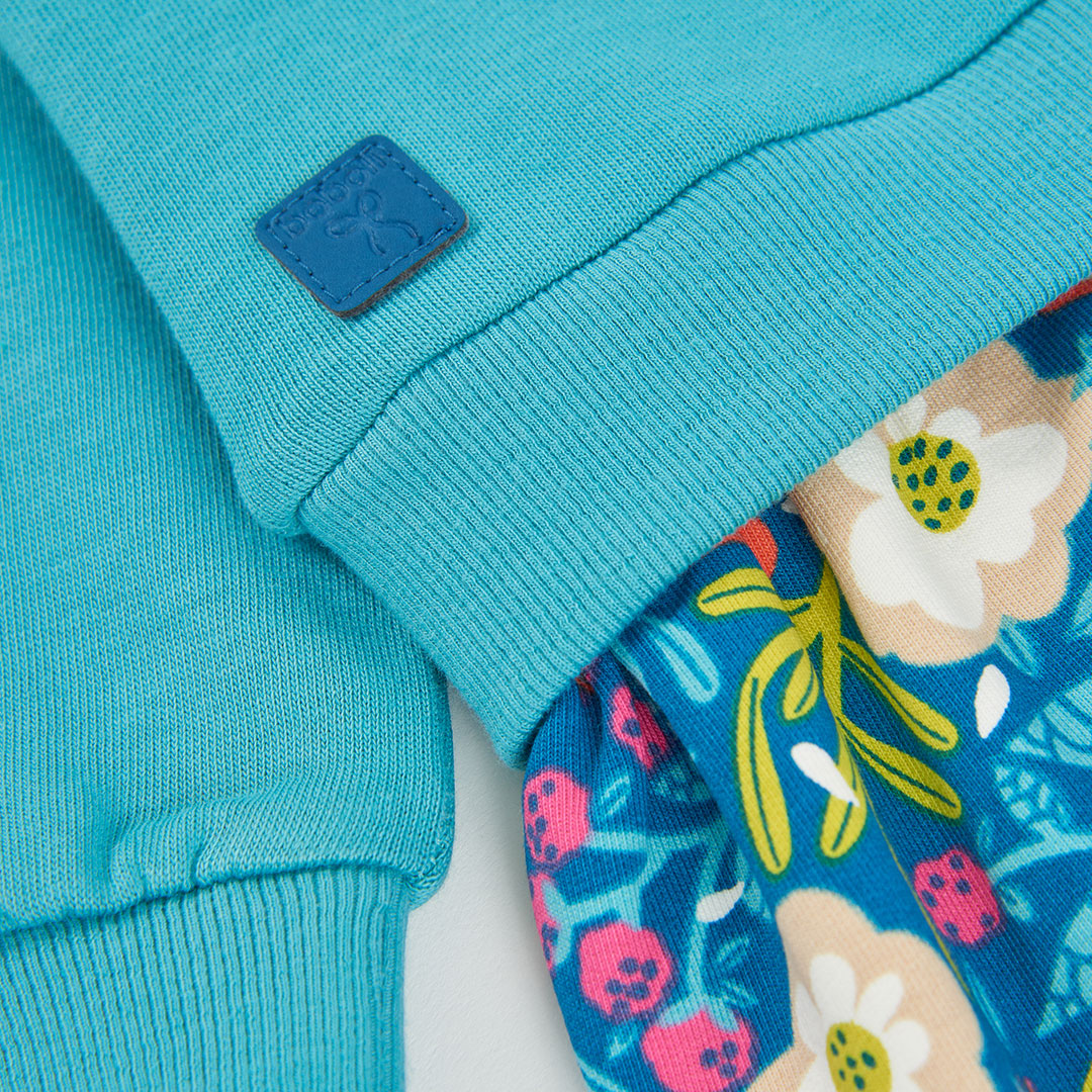 Vestido felpa azul combinado con mallas mini niña