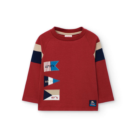 Playera roja banderas mini niño