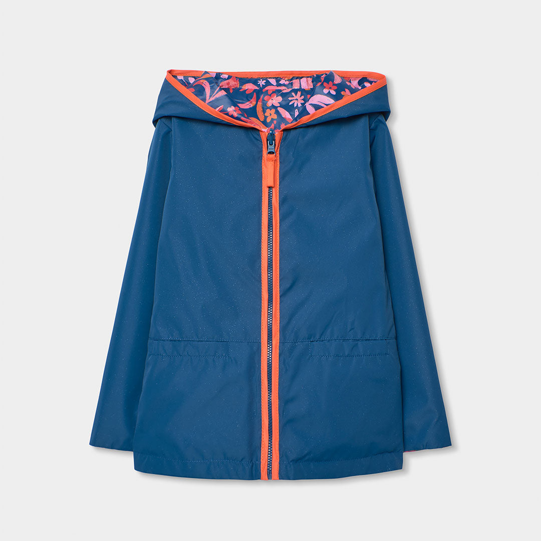 Impermeable reversible azul marino flores mini niña