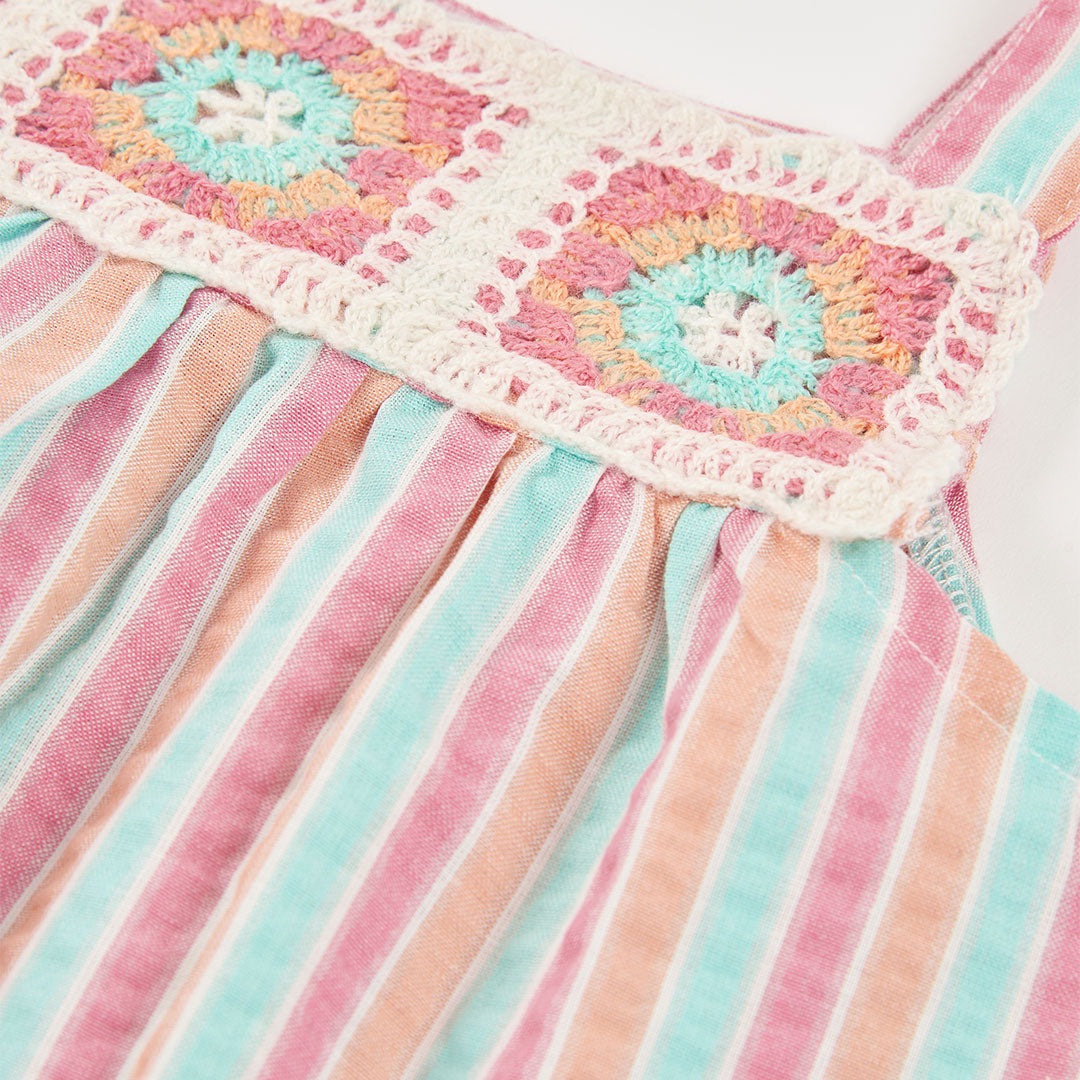 Vestido popelín rayas rosa con aqua mini niña