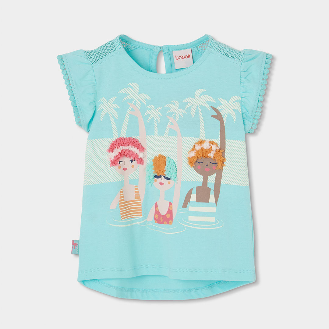 Conjunto blusa aqua con short rayas mini niña