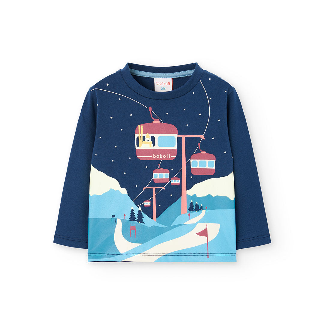 Playera azul marino nieve mini niño