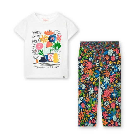 Conjunto blusa con pantalón estampado flores para mini niña y niña jr