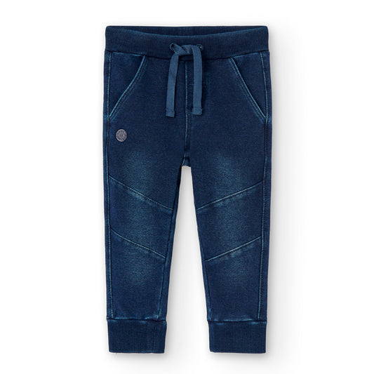 Pantalón felpa azul tipo jogger para mini niño