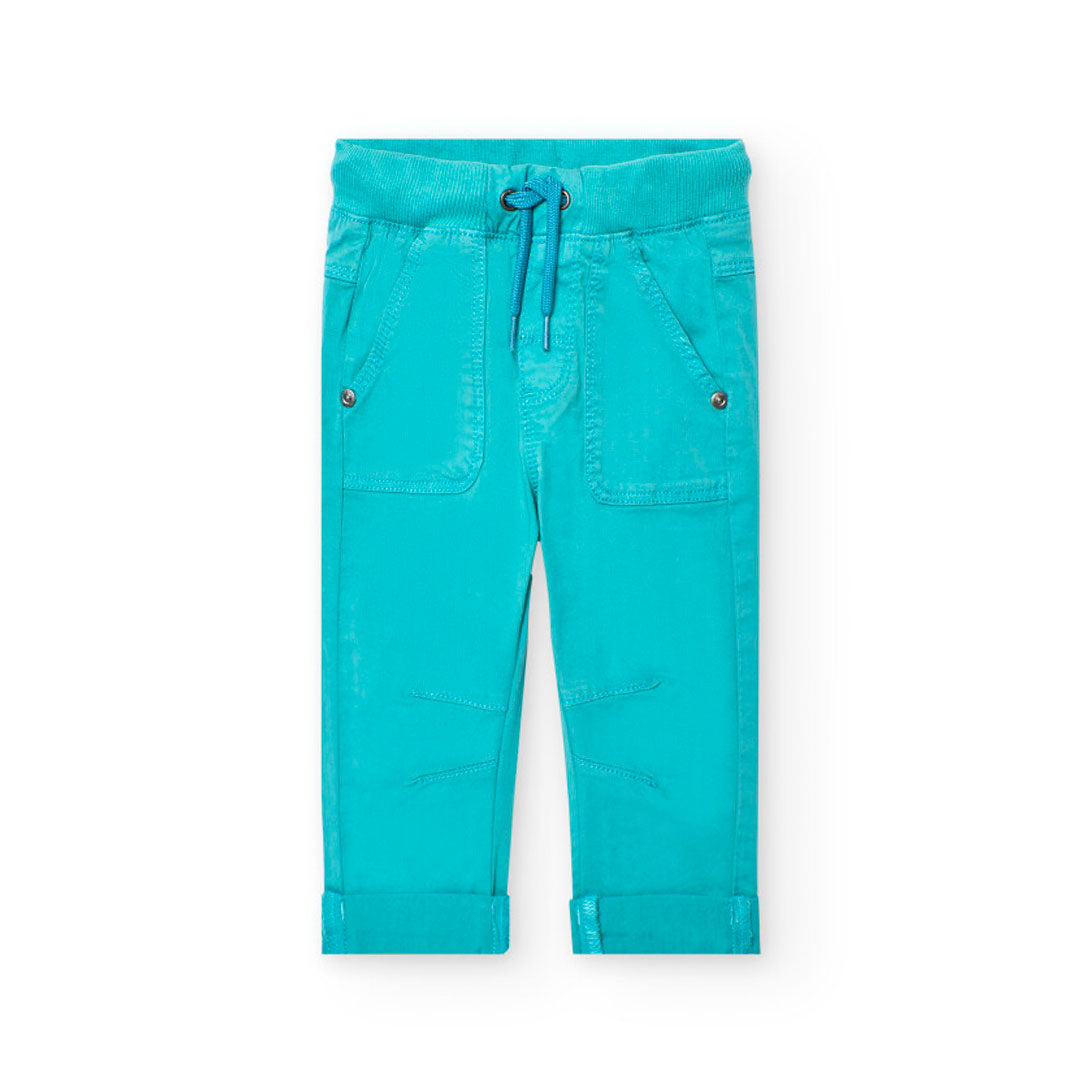 Pantalón gabardina azul turquesa jogger para mini niño