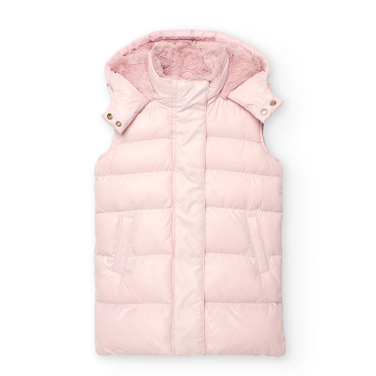 Chaleco pelo rosa con capucha niña jr