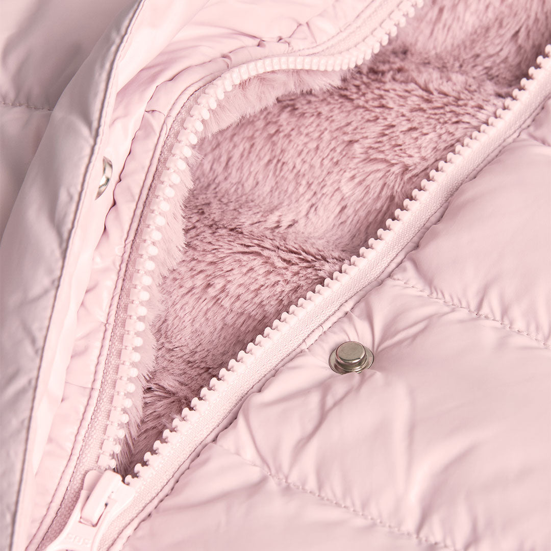 Chaleco pelo rosa con capucha niña jr