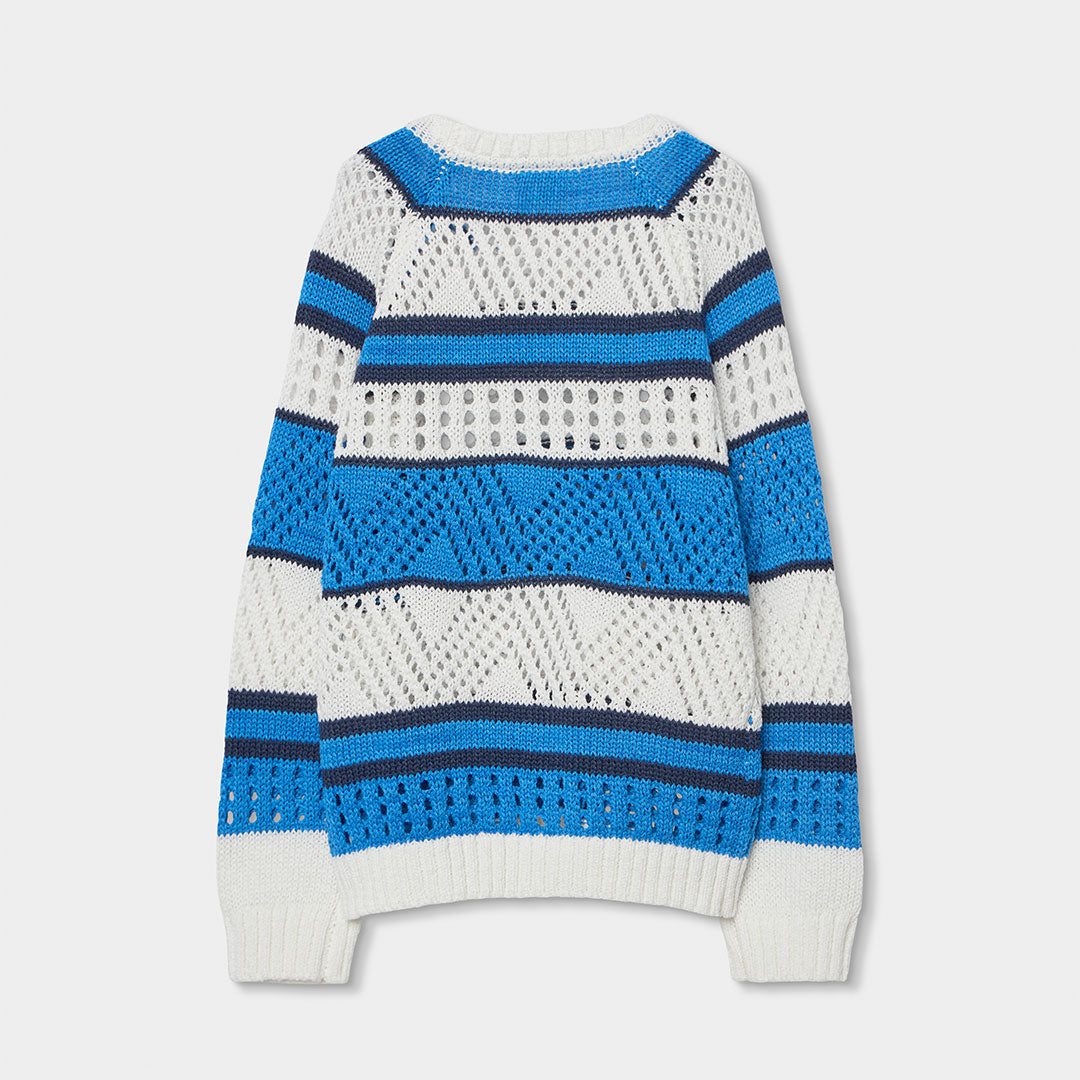 Suéter blanco y azul rayas mini niña y niña jr