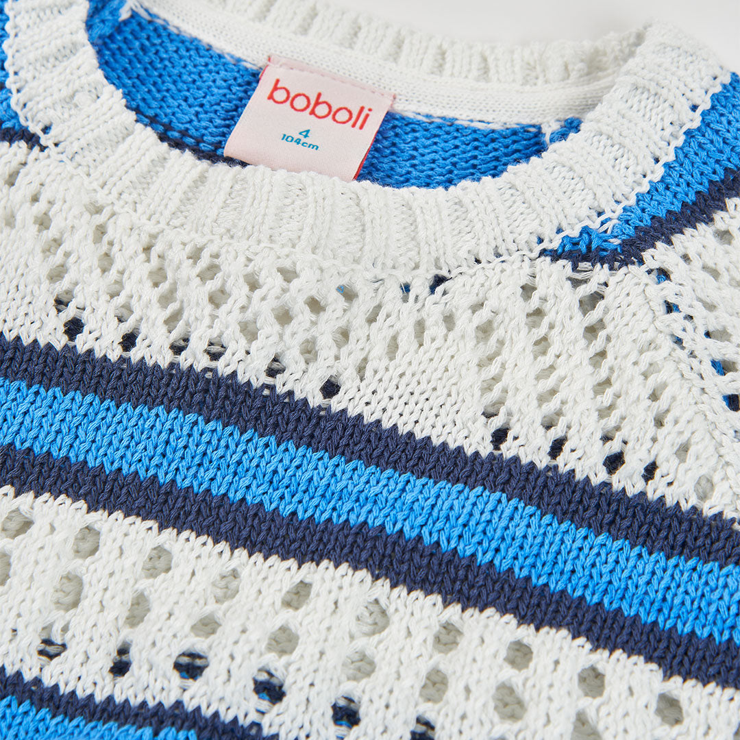 Suéter blanco y azul rayas mini niña y niña jr