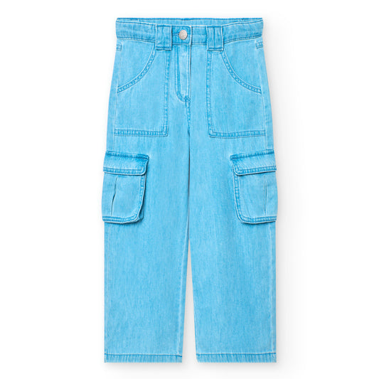 Pantalón cargo mezclilla suave para niña jr