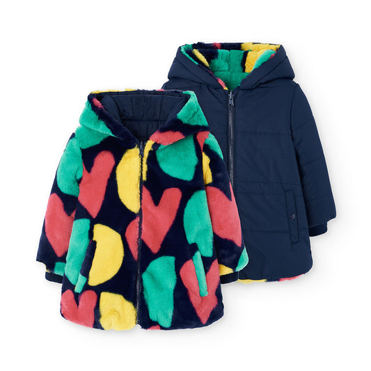 Chamarra reversible corazones multicolor niña jr