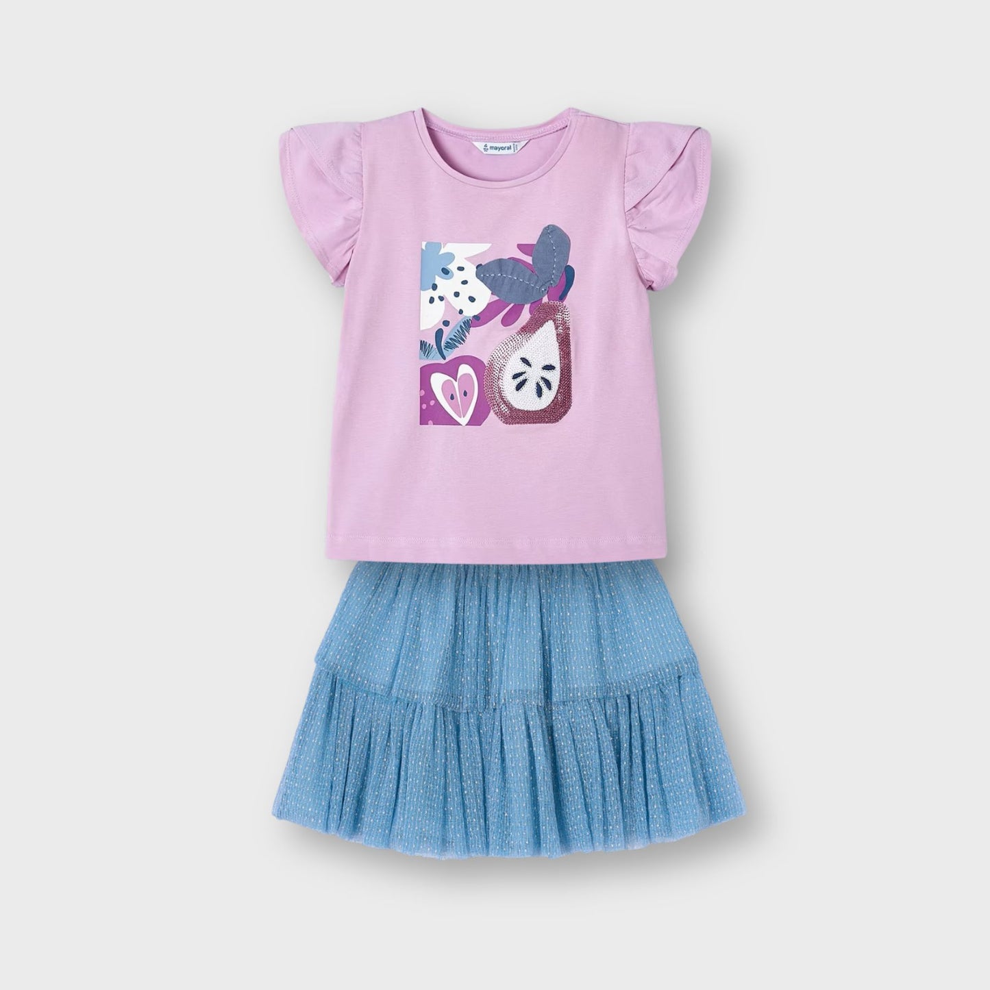 Conjunto falda tul azul mini niña